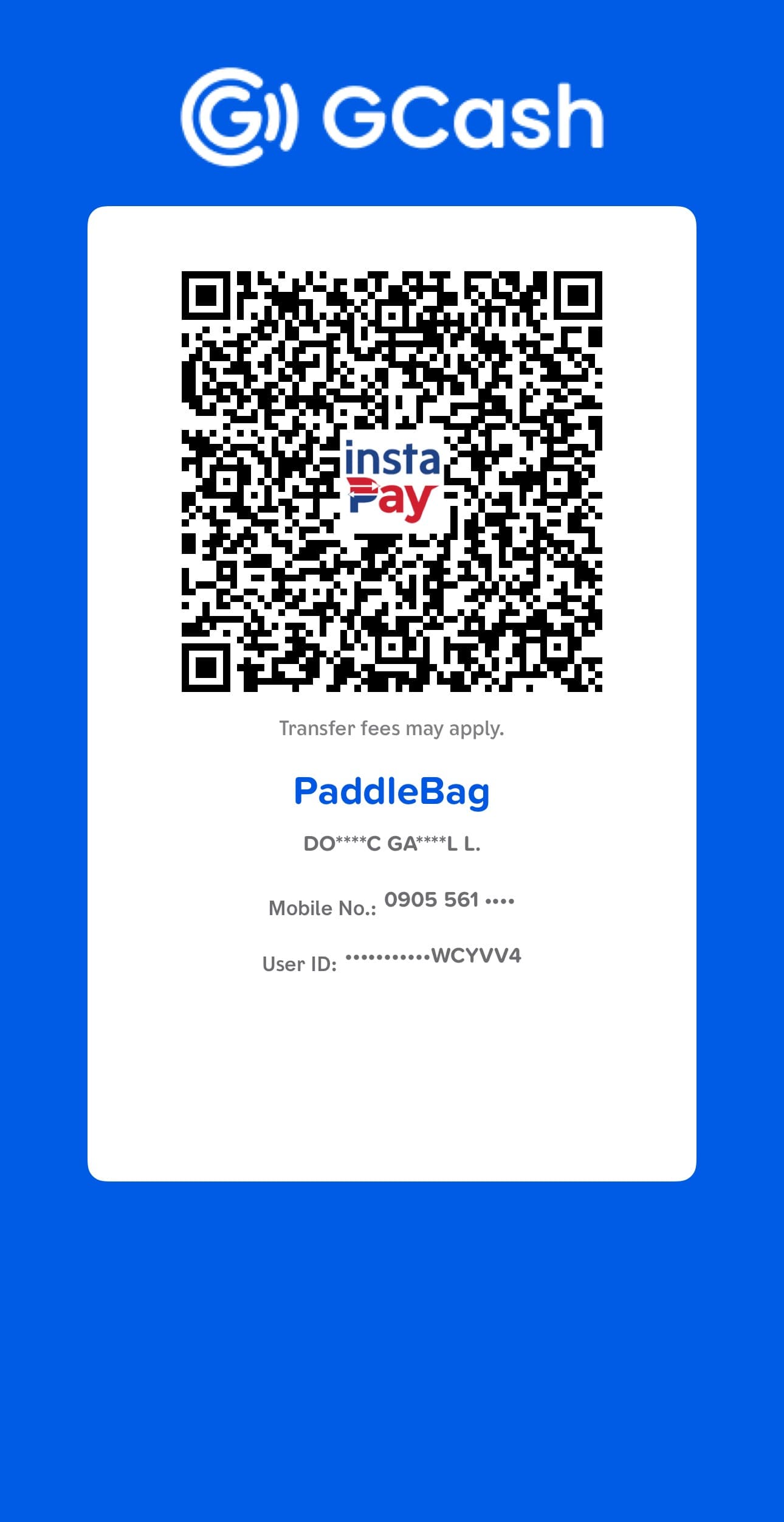 GCash QR code to support PaddleBag
