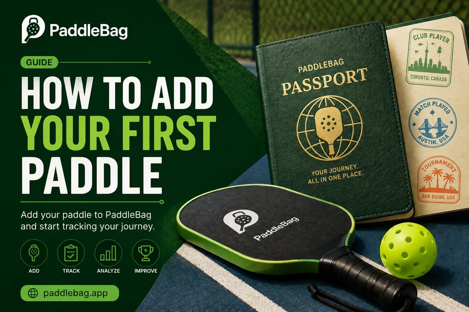 Add your first paddle — pickleball guide cover on PaddleBag